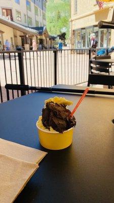 Chocolate and mango sorbet