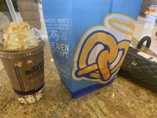 Salted Caramel iced chocolate & pretzel