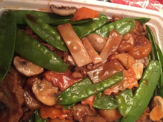 Beef with snow peas, if you could add mushrooms as well