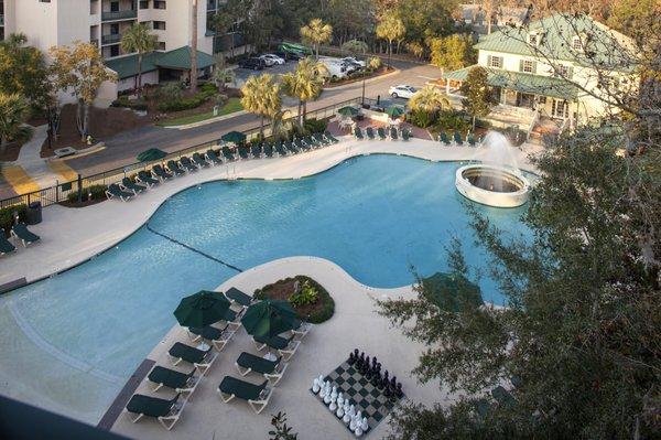 Aerial view of pool at Waterside.