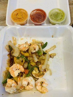 Shrimp fajitas $14.95, so flavorful.