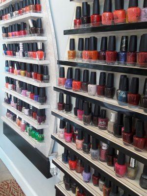 Nail polish options from the waiting area