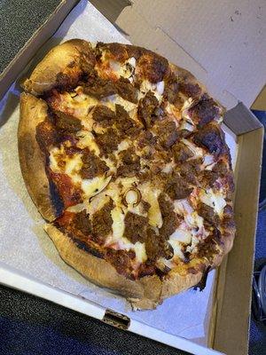 Large pizza with Sausage and onion