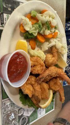 Battered shrimp and mixed vegetables.