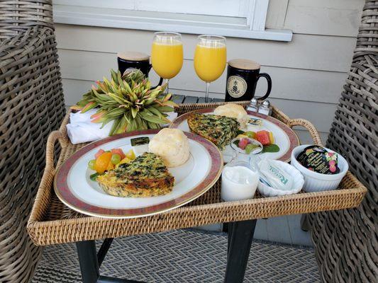 Breakfast on the balcony.