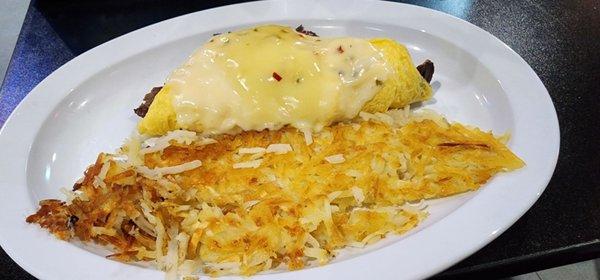 Philly Omelet w/ Hash browns