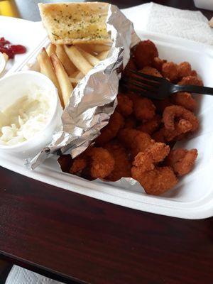 Shrimp basket.  Fries, cole slaw, lots of shrimp, and garlic bread.  Awesome!!