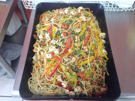 Thai noodle Salad is a mix of roasted chicken thai noodle mixed peppers with a soy sesame peanut sauce a refreshing summer salad