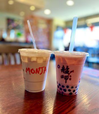 Free milk teas with meal during first week of opening! Regular milk tea and a strawberry milk tea with great boba - both lovely!