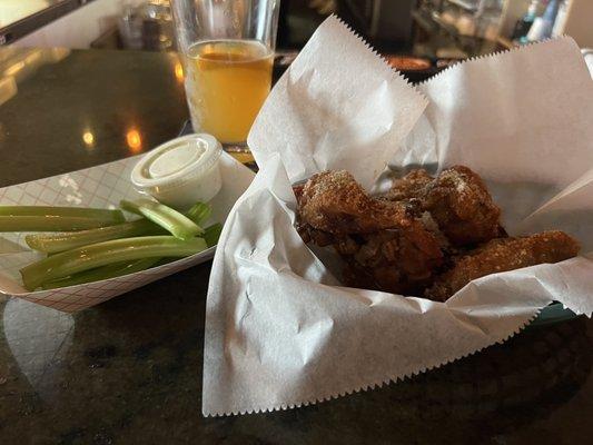 Celery, ranch, buffalo garlic parmesan wings