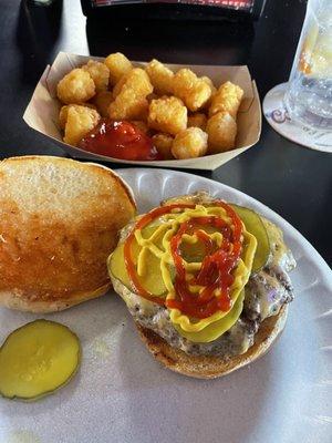 Burger and tots.