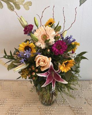 Upgraded grande garden arrangement - for pickup but also available for flower delivery.