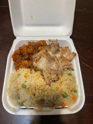 Two item combo with all the tiny pieces of orange chicken