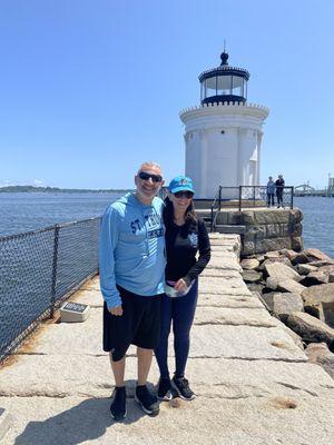 Us in front of the Bug Light lighthouse.