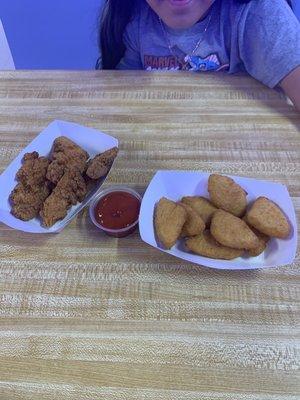 Chicken fingers and Mac & Cheese Bites