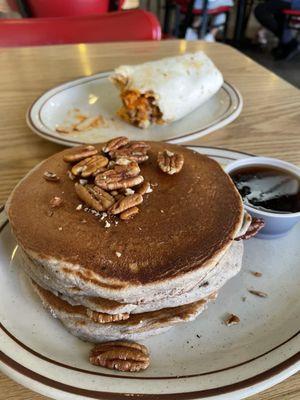 Blue corn pecan pancakes