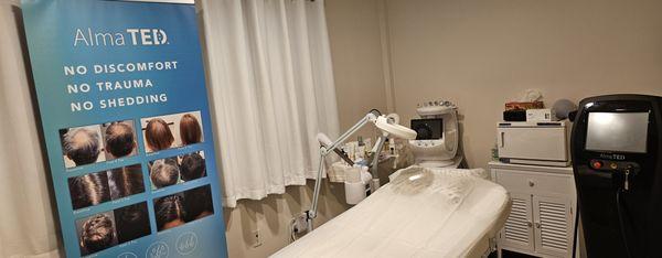 Our treatment room for Hair Restoration using Alma TED.