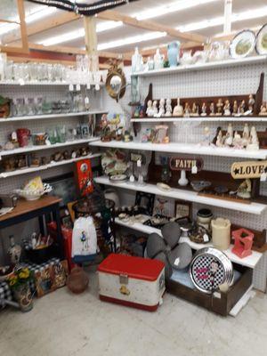 Omg too much to say "Falstaff  cooler" Bar glasses, Boyd's bears, Hummuels  nautical  figures, wood shelves, Chiefs, cabinet wine bottles