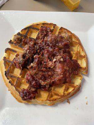 Strawberry-rhubarb crisp waffle