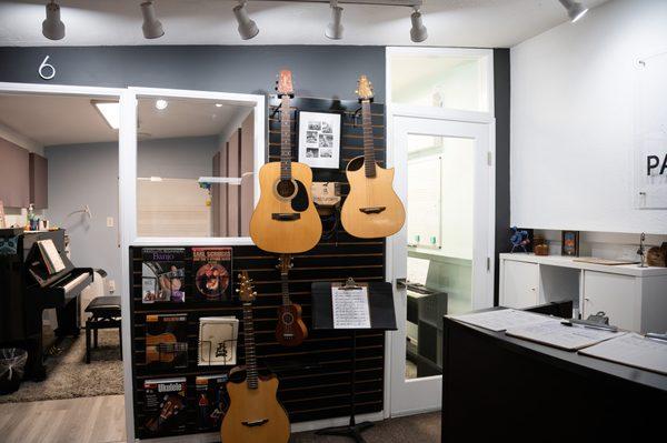 Two of our piano lesson rooms next to our reception.