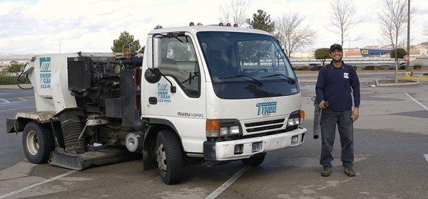 Our Tennant mid size power sweepers remove 95% of the sand, dirt, rock and debris from asphalt and concrete.