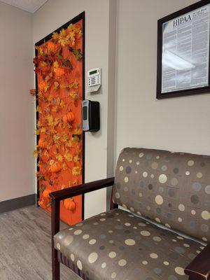 Halloween decorations in waiting room