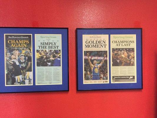 2015 and 2017 SF chronicle framed newspapers done by the studio shop