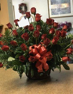 Red roses in basket