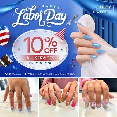 LABOR DAY SPECIAL
10% OFF ALL SERVICES
From 09/02/2024 - 09/08/2024

7 Days of Savings this Labor Day! 
 Enjoy 10% OFF ALL SERVI