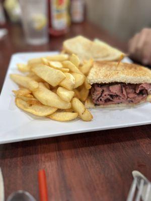 Pastrami sandwich and fries