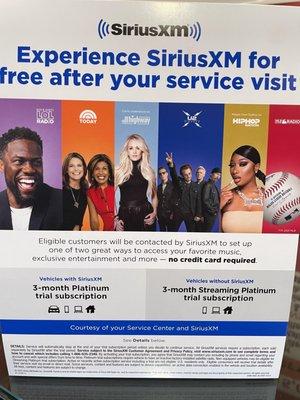 Qualifying customers can receive 3 months FREE SirusXM.