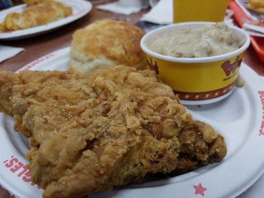 One piece breast meal with mashed potatoes.