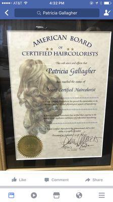 Board certified colorist 
 Patricia Gallagher