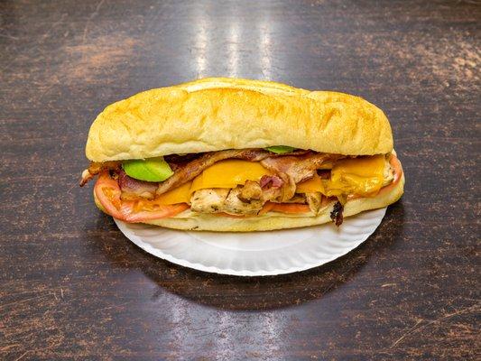 Brooklyn Island  (Grilled chicken, bacon, cheddar cheese, avocado, tomato, russian dressing on a hero)