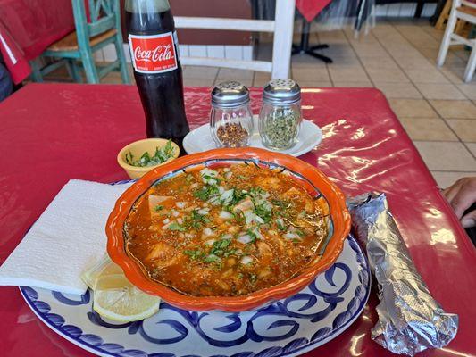 Nice big bowl of menudo. Had alot of meat and hominy. SOO GOOD. It's not spicy. Will be back for this for sure.