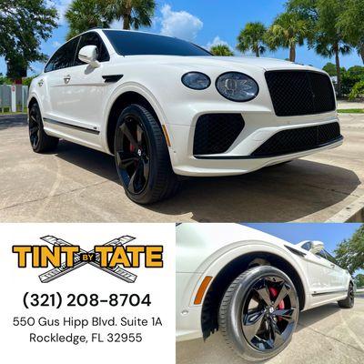 Full vehicle tint accompanied by ceramic coating on all painted surfaces and wheels on this Bentley Bentayga