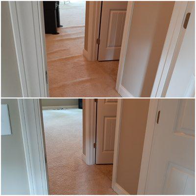 Carpet restretching, before and after in Wake Forest NC!