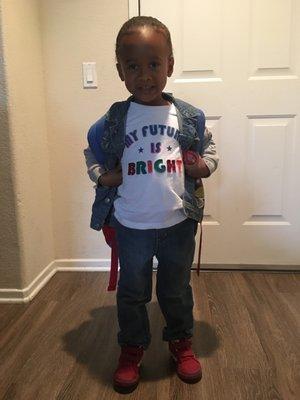 Off to school! "My future is bright!"