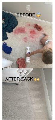 Top photo is the make up my son got in, bottom part is after Zack's magic!