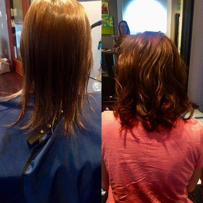 Before and after extension fill in with hair color to match