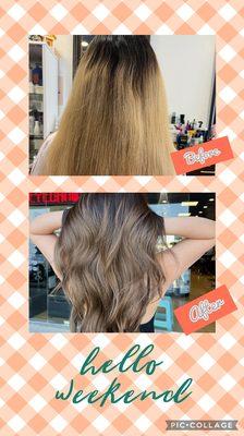 Hair color before & after done by Ivy at QD hair salon