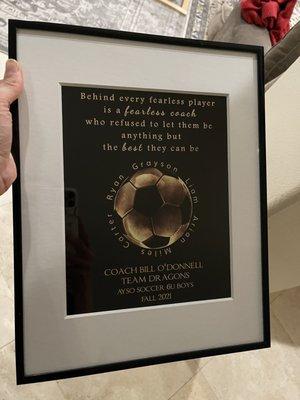 Found the exact frame size I needed at Michael's to complete a soccer coaches gift.