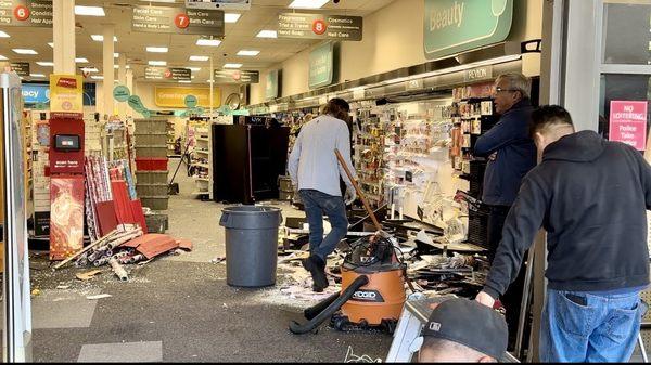 Aftermath - car drove into store last night & stole the ATM