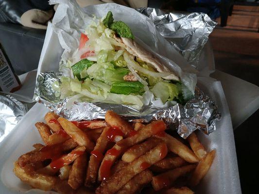 Chicken gyro and fries