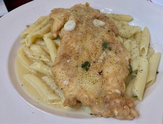 Chicken francese over penne