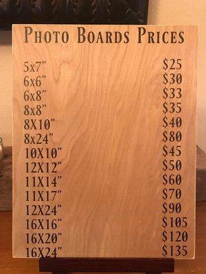 Our prices and sizes!