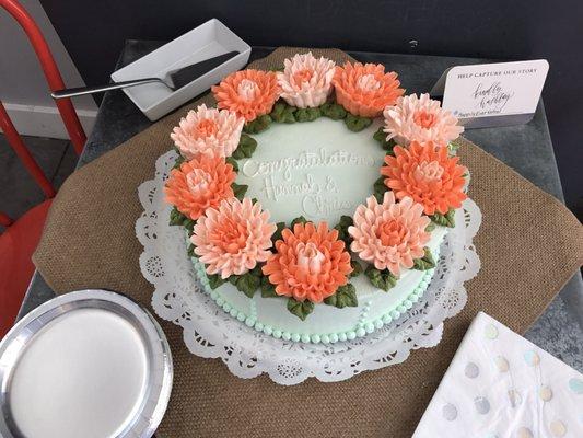 The white cake with buttercream frosting made a delicious and beautiful cake for my bridal shower!