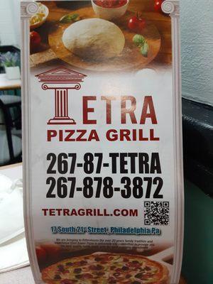 Tetra Pizza Grill menu