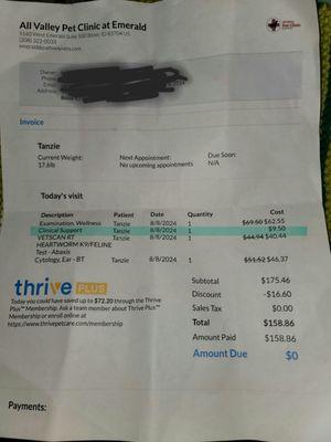 Invoice showing clinical support fee?