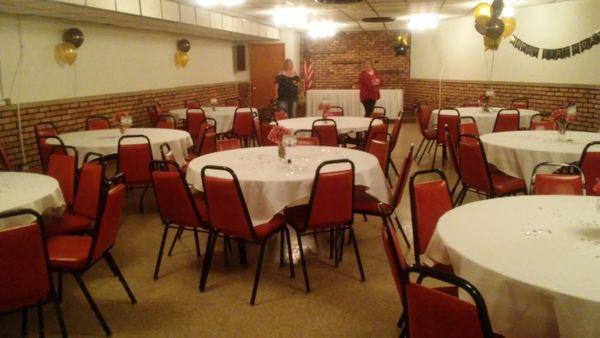 Downstairs banquet room, which holds 80 guests at max